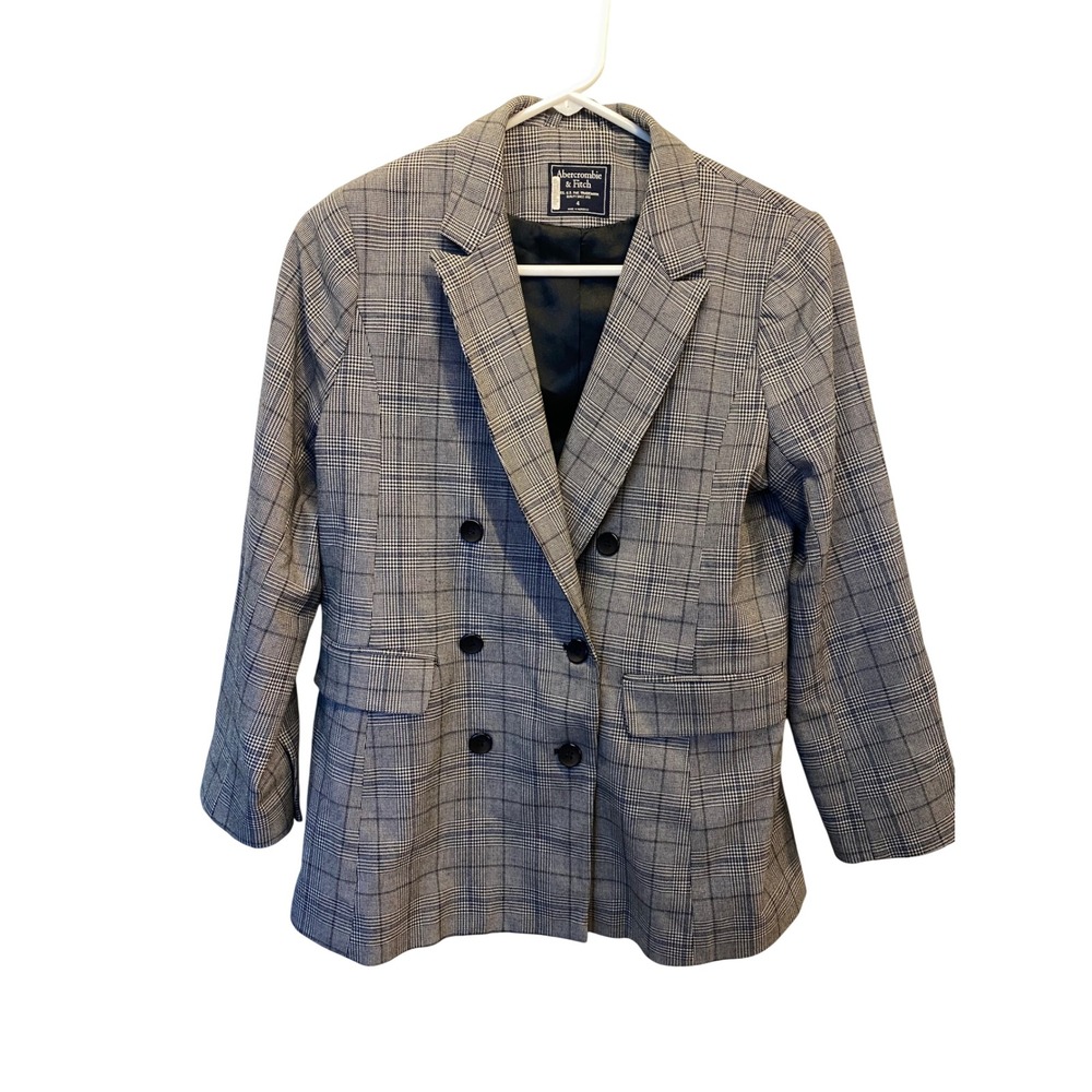Abercrombie Fitch Women's Gray Plaid Double Breasted Blazer Jacket‎ Size 4 EUC